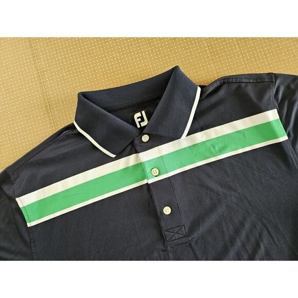 FootJoy Polo Mens Large Blue Striped Club Performance Golf Shirt - Picture 1 of 9